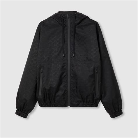 Lightweight GG nylon jacquard jacket in black